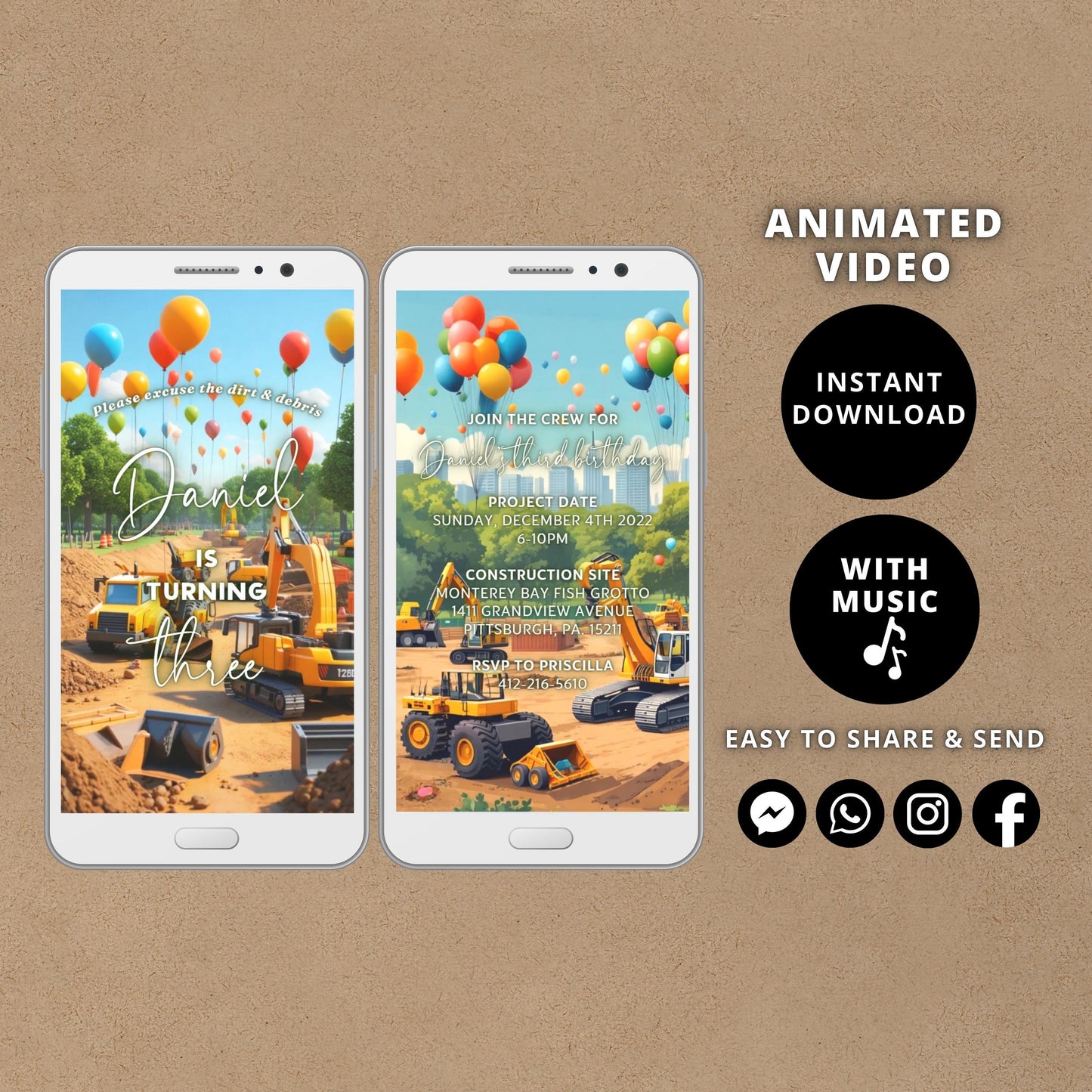 Editable Building Site Birthday Invite, Construction Dump Truck, Construction Birthday Party, Invitation template, Digital Instant Download - SAVVY PAPER CO