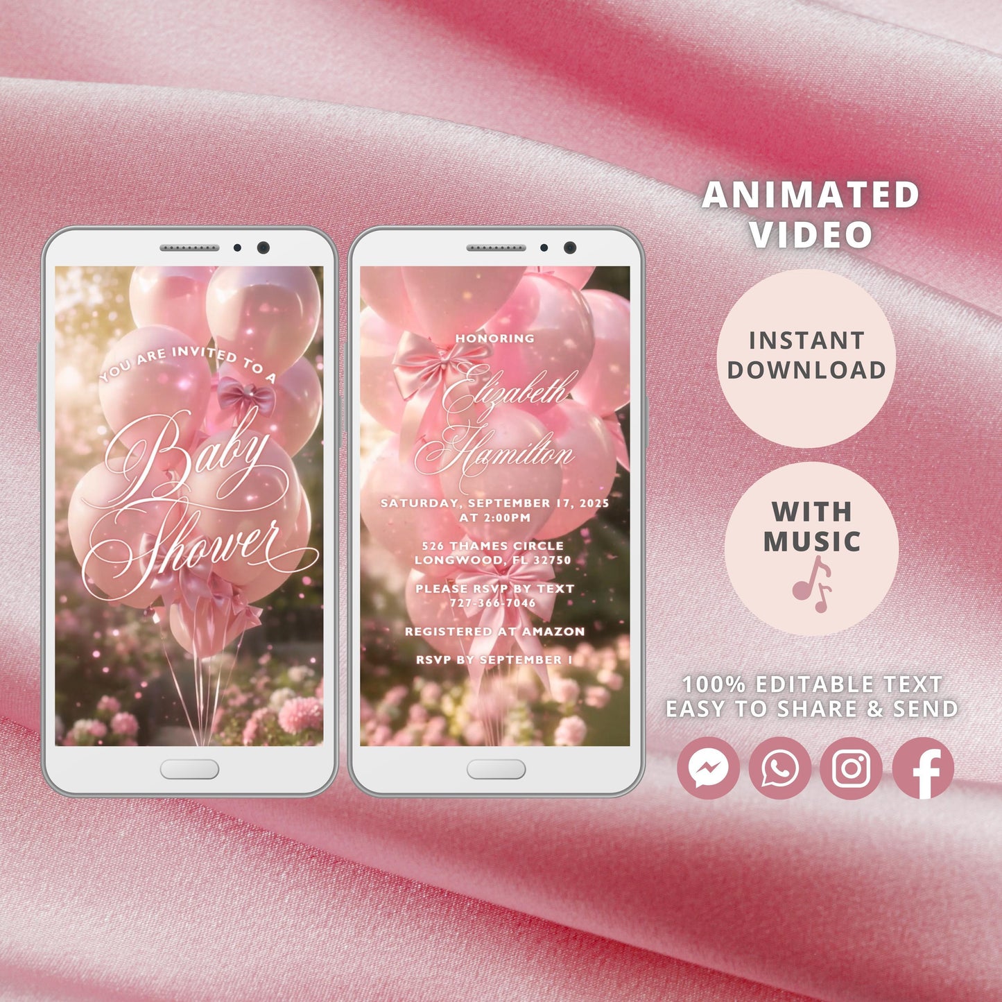 Pink Bow Baby Shower Video Invitation, Animated Girl Coquette Invite, Editable Party Invite, Digital Invitation Template, Instant Download - SAVVY PAPER CO