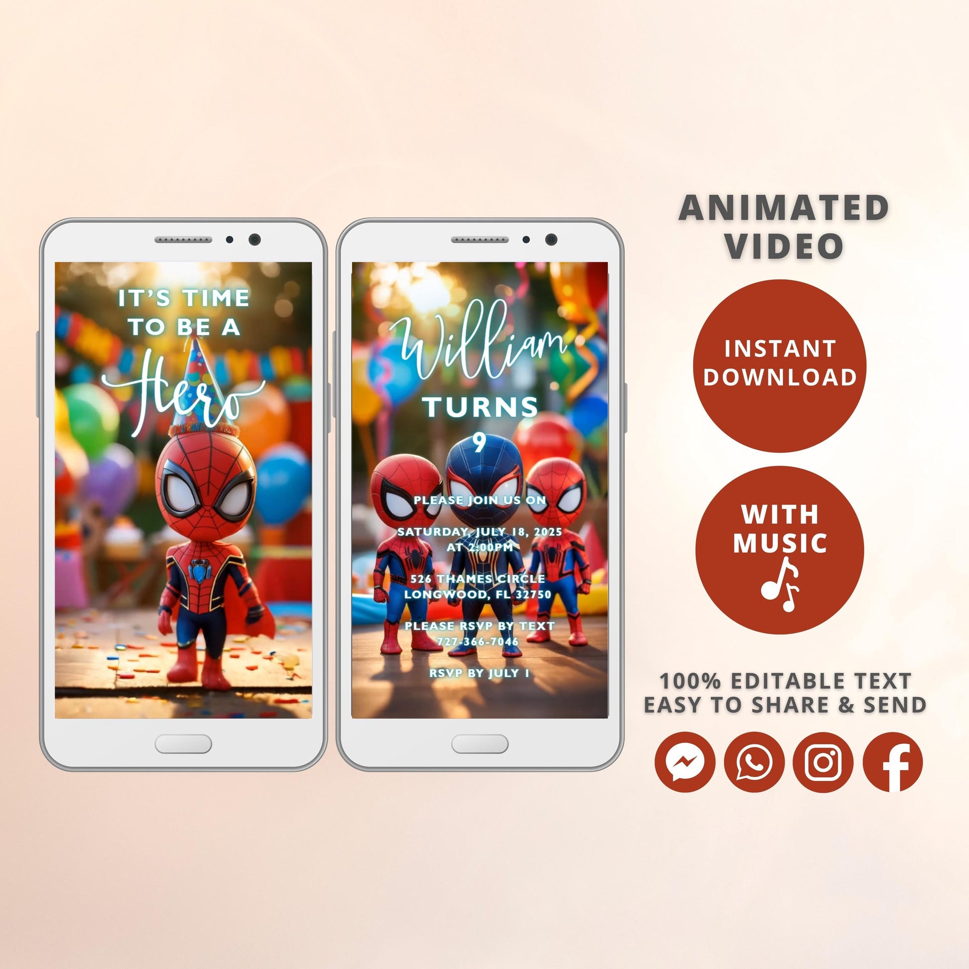 Superhero Video Invitation | Digital Kids Birthday Evite | Animated Party Invite