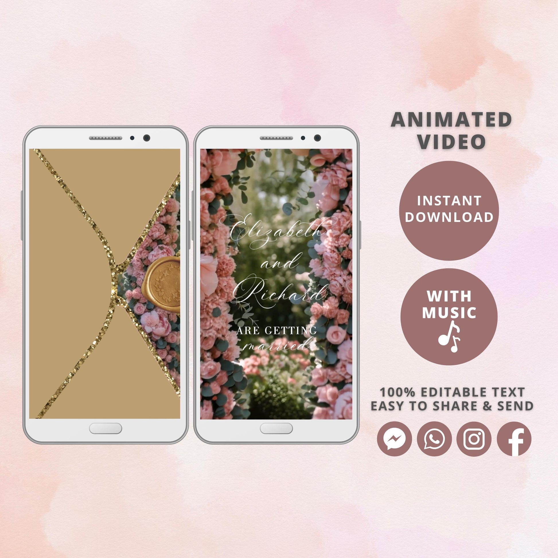 Floral Wedding Video Invitation | Digital Wedding Evite | Animated Invite Template