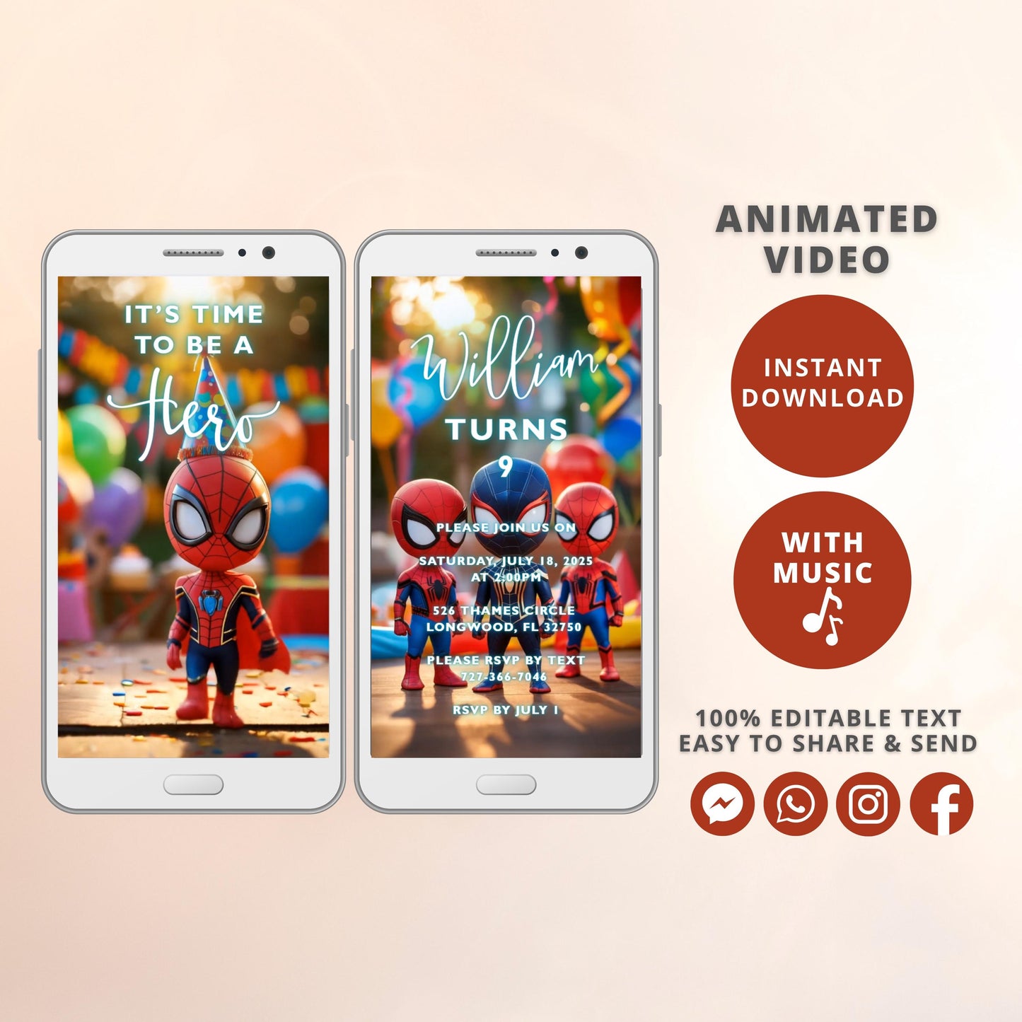 Superhero Video Invitation | Digital Kids Birthday Evite | Animated Party Invite