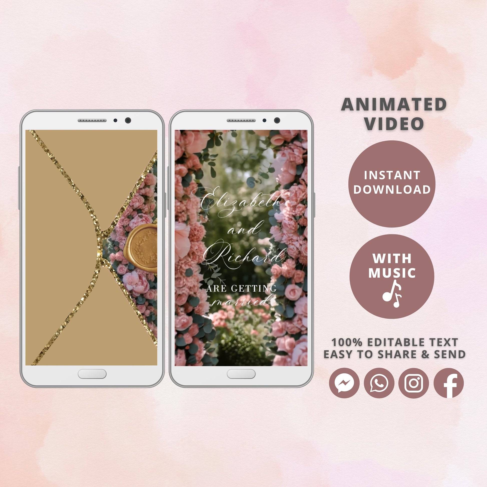 Floral Wedding Video Invitation | Digital Wedding Evite | Animated Invite Template