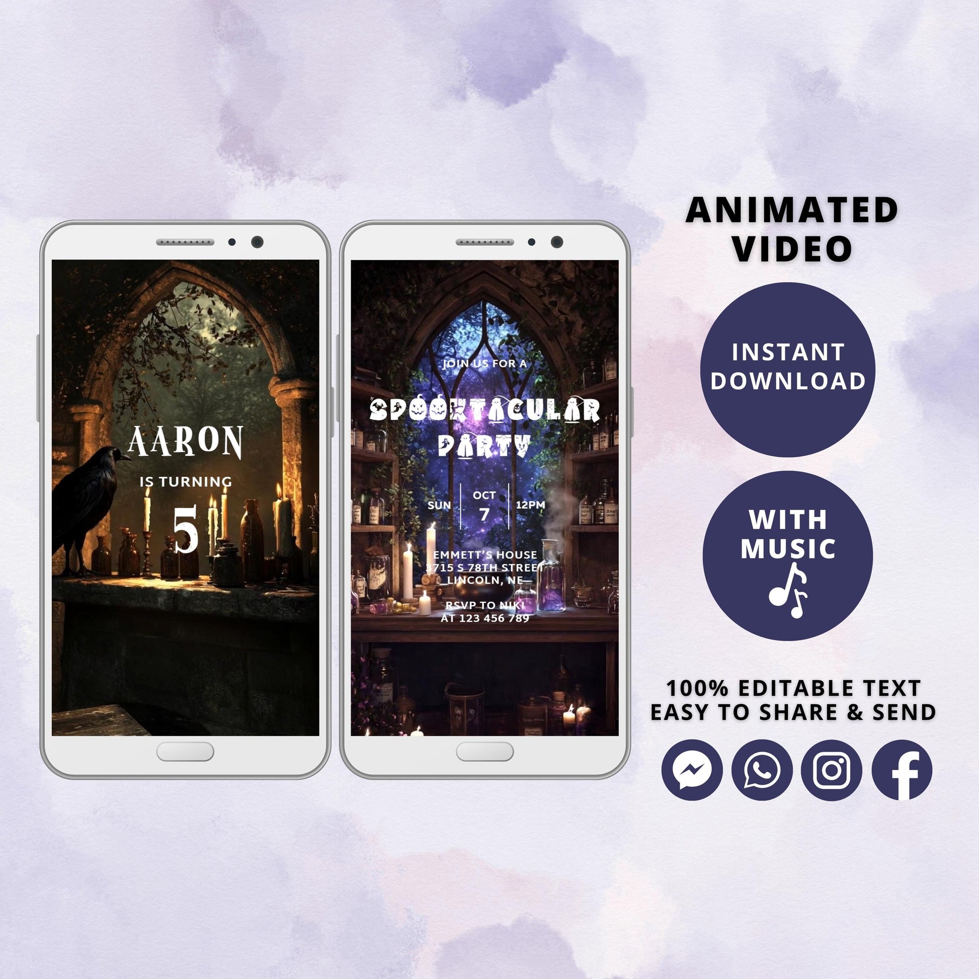 Spooktacular Halloween Birthday Video Invitation | Crow Halloween Party Evite | Digital Animated Invite | Editable Halloween Template