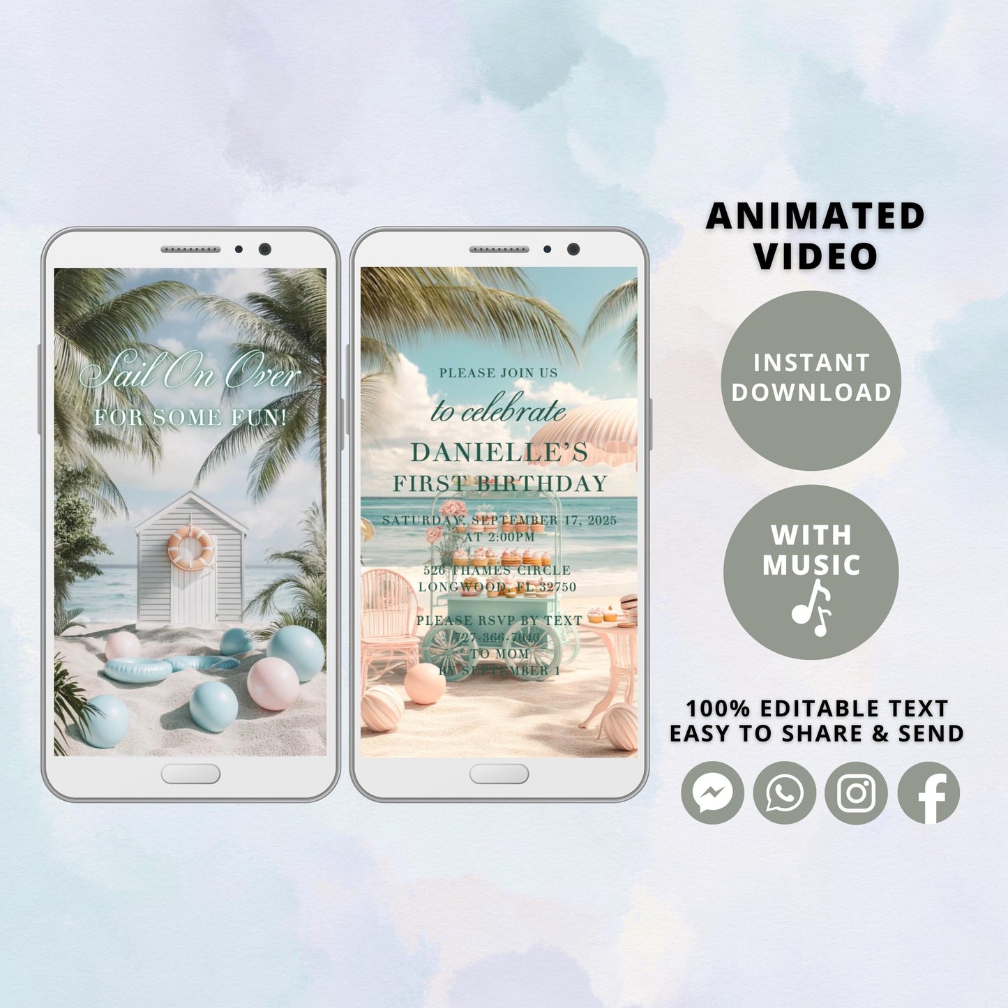 Editable Nautical Birthday Invitation, Sail On Over Party Video, Any Age Digital Evite Template