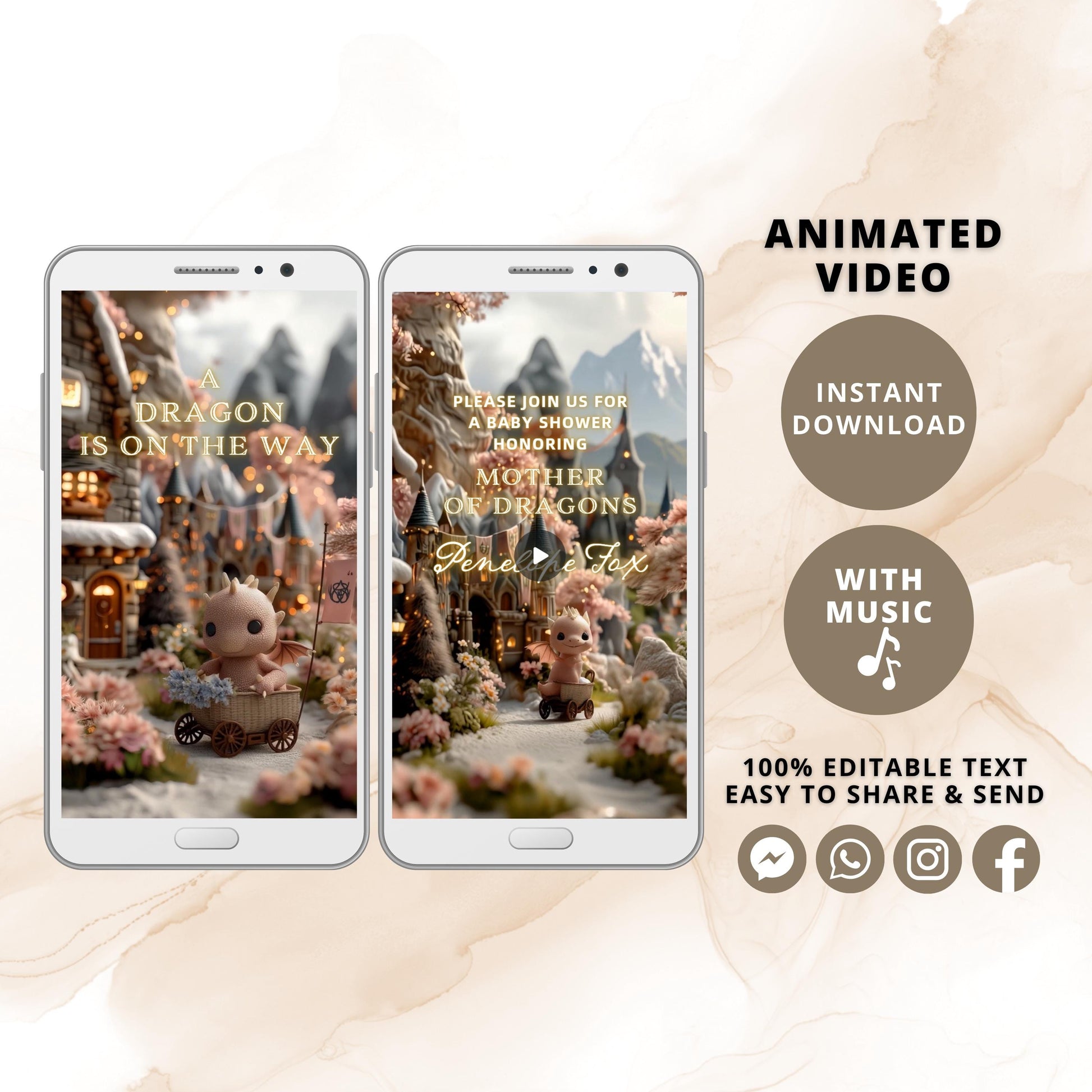 Baby Dragon Baby Shower Video Invitation | Fantasy Baby Is Coming Evite | Animated Birthday Invite