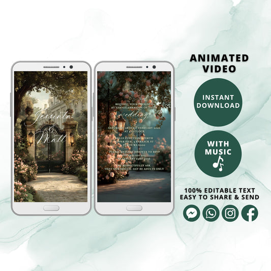 Elegant Calligraphy Wedding Video Invitation | Classic Script Digital Evite | Animated Gate Opening Invite