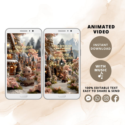 Baby Dragon Baby Shower Video Invitation | Fantasy Baby Is Coming Evite | Animated Birthday Invite