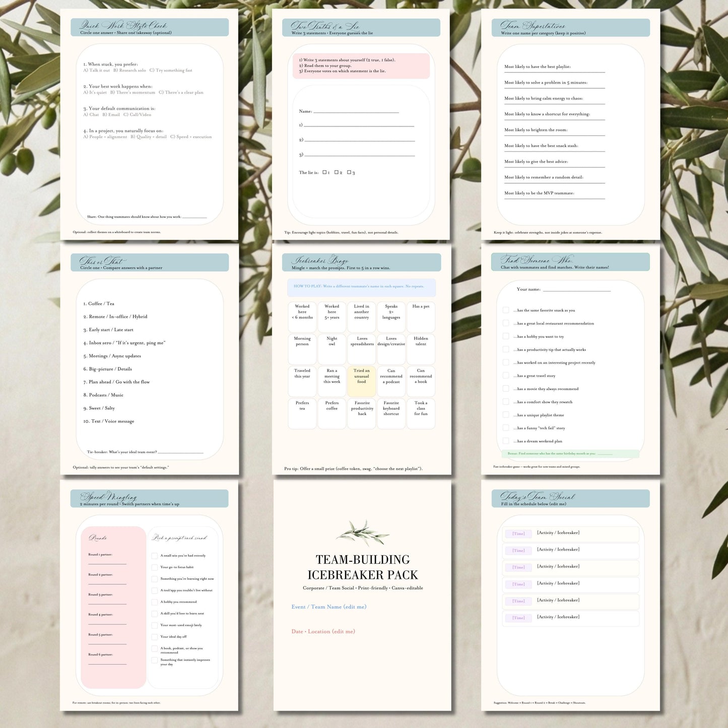 Corporate Team Icebreaker Games Pack Printable | Team Building Activities for Work Meetings & Retreats | Instant Download