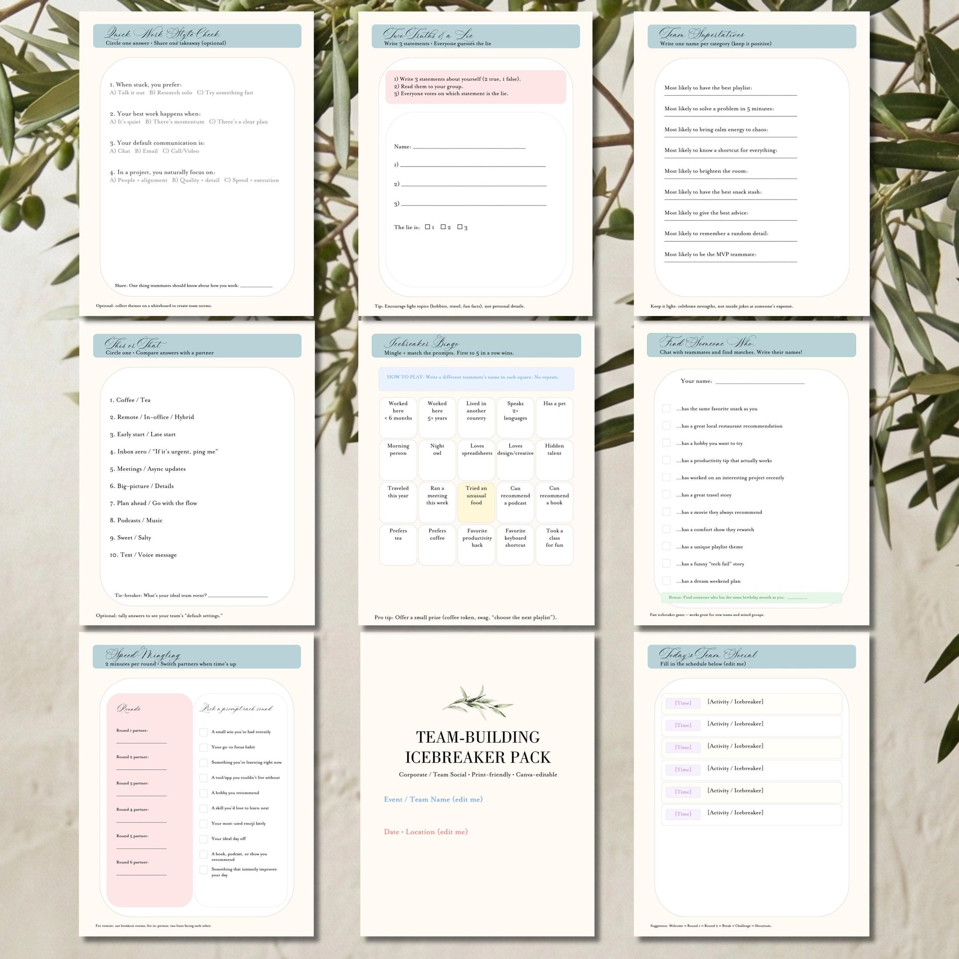 Corporate Team Icebreaker Games Pack Printable | Team Building Activities for Work Meetings & Retreats | Instant Download