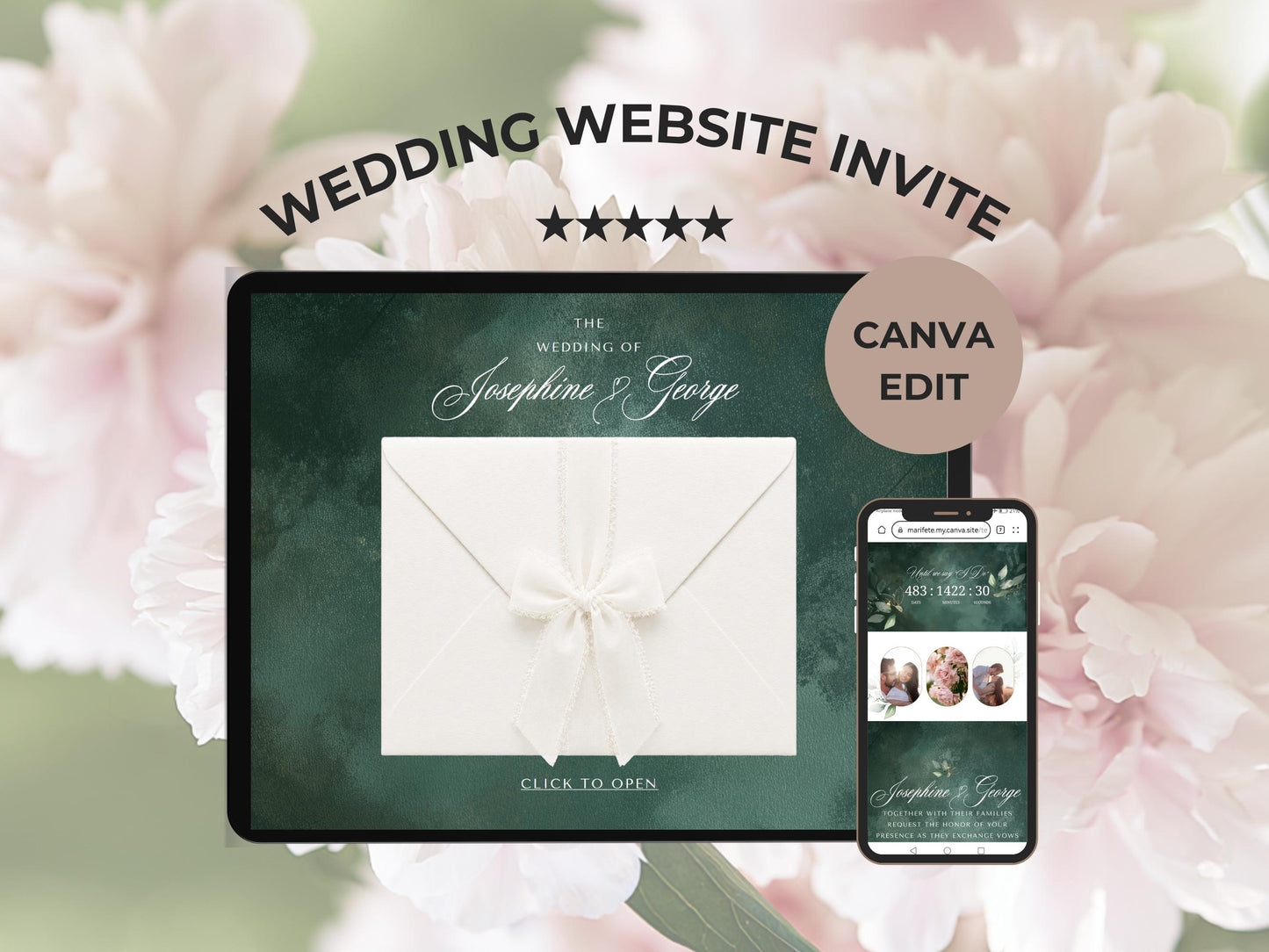 Custom Wedding Website Design, Editable Canva Template, Digital Wedding Invitation Website with RSVP, Online Save the Date Link
