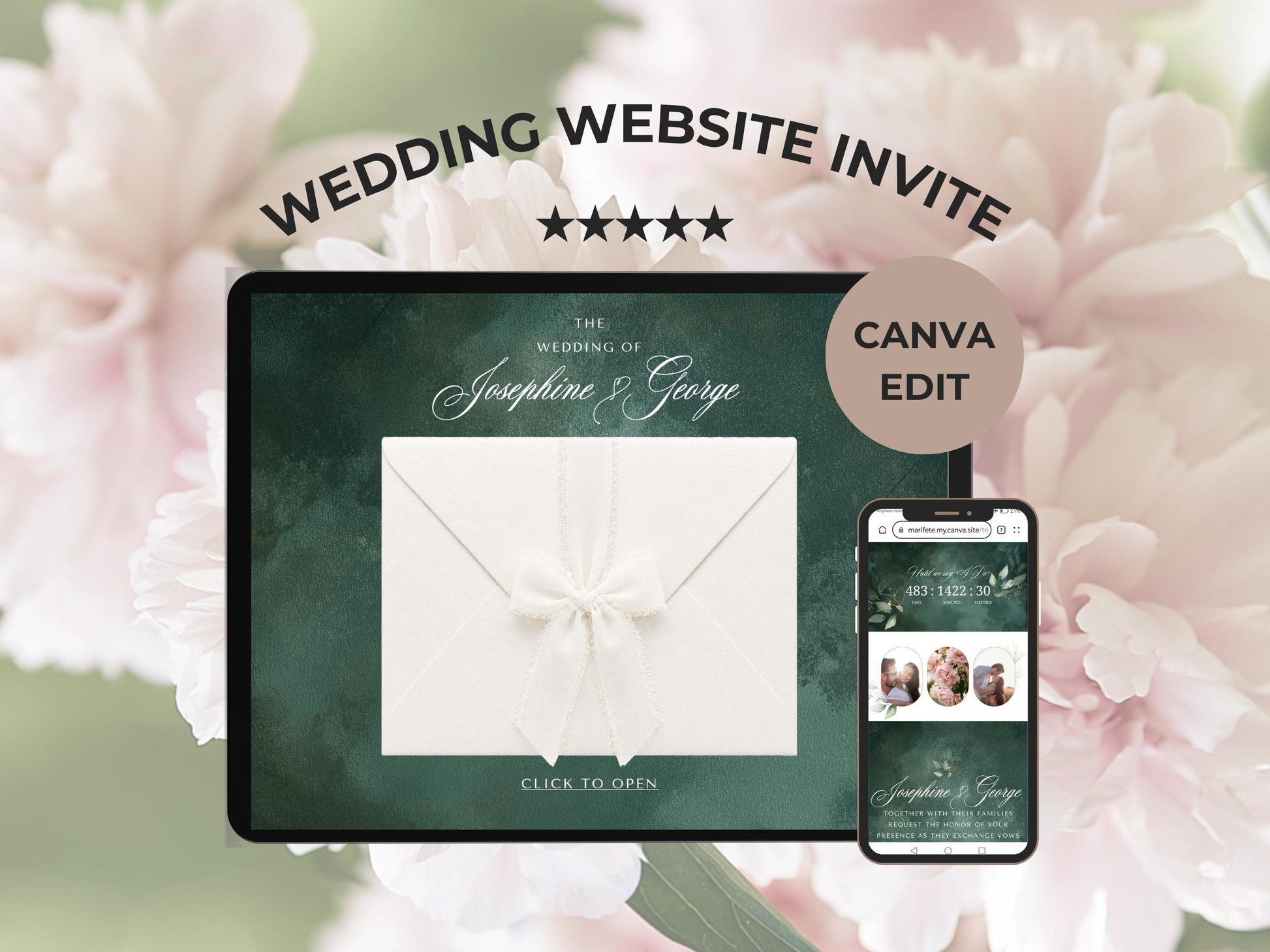 Custom Wedding Website Design, Editable Canva Template, Digital Wedding Invitation Website with RSVP, Online Save the Date Link