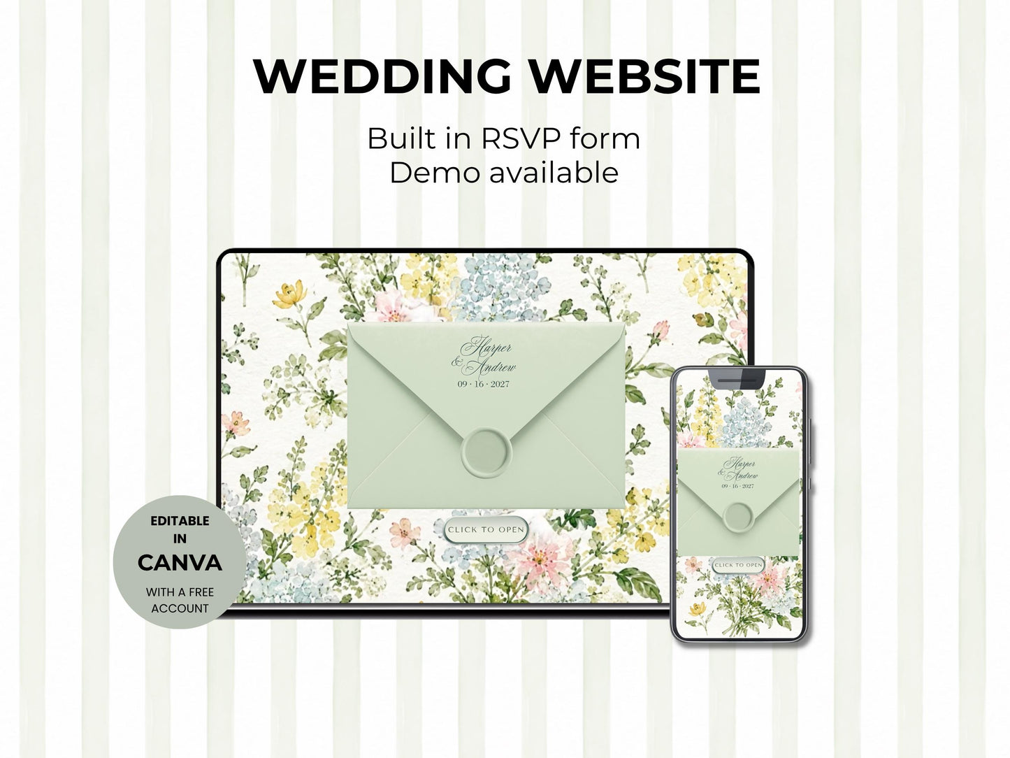 Wedding Website Template, Editable Canva Wedding Website, Digital Invitation with RSVP, Custom Wedding Site Design