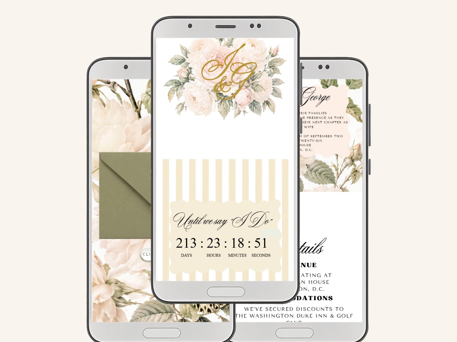 Wedding Invitation Website with Video and RSVP, Animated Digital Wedding Invite, Floral Sage Green Elegant Online Invitation