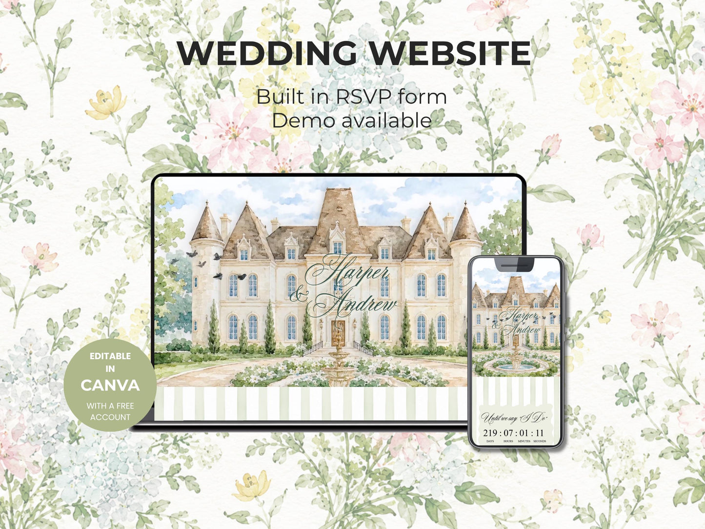 Wedding Website Template, Editable Canva Wedding Website, Digital Invitation with RSVP, Custom Wedding Site Design