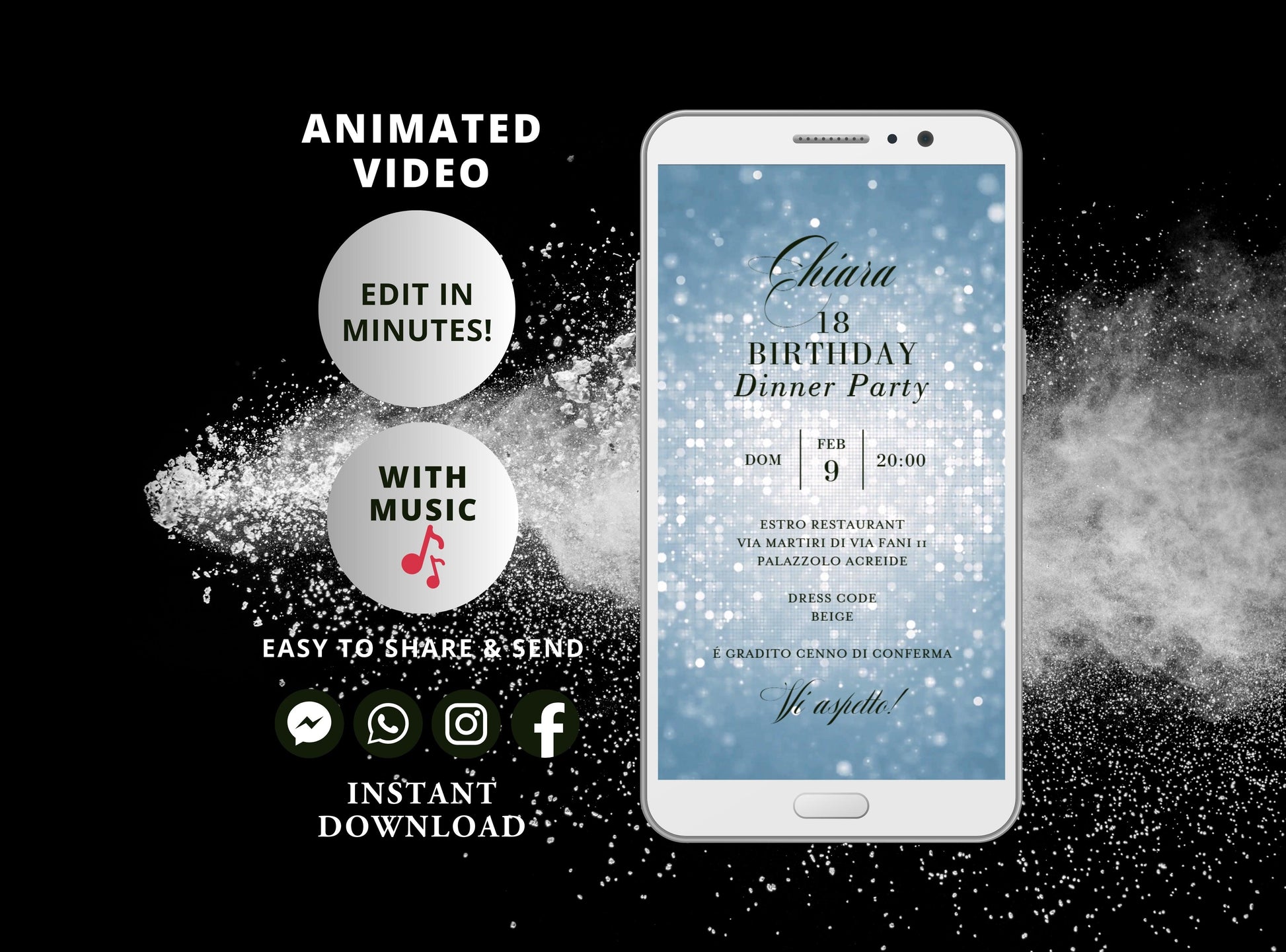 Powder blue Electronic Birthday Invitation Template, Digital Birthday Invite, Any Age, Instant Download Evite - SAVVY PAPER CO