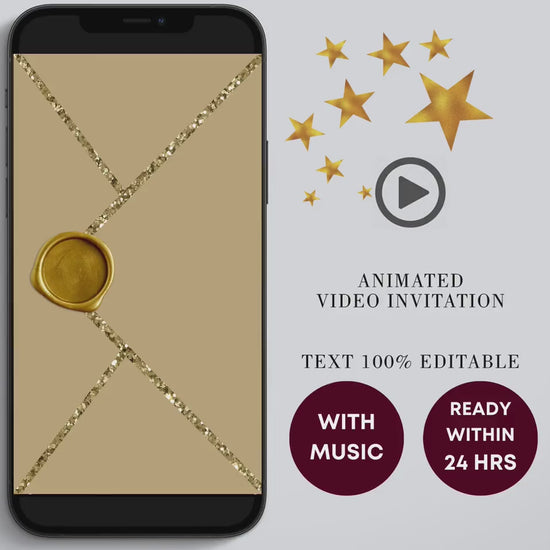 Digital Gold Birthday Dinner Video Invitation, Electronic Dinner Party Invite, Gold Glitter Dripping, Editable Invitation, Any Age