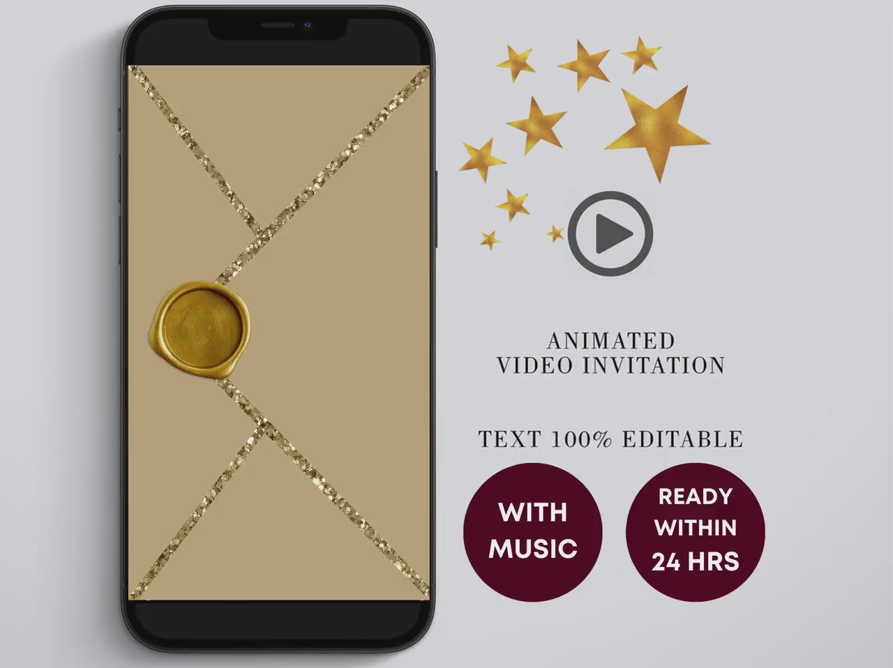 Digital Gold Birthday Dinner Video Invitation, Electronic Dinner Party Invite, Gold Glitter Dripping, Editable Invitation, Any Age