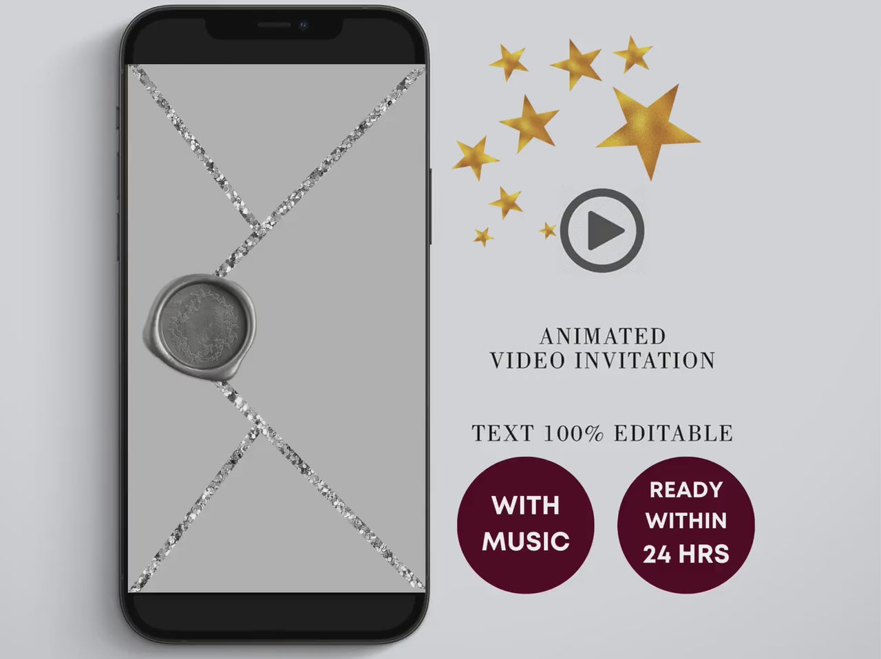 Digital Silver Birthday Dinner Video Invitation, Electronic Dinner Party Invite, Silver Glitter Dripping, Editable Invitation, Any Age