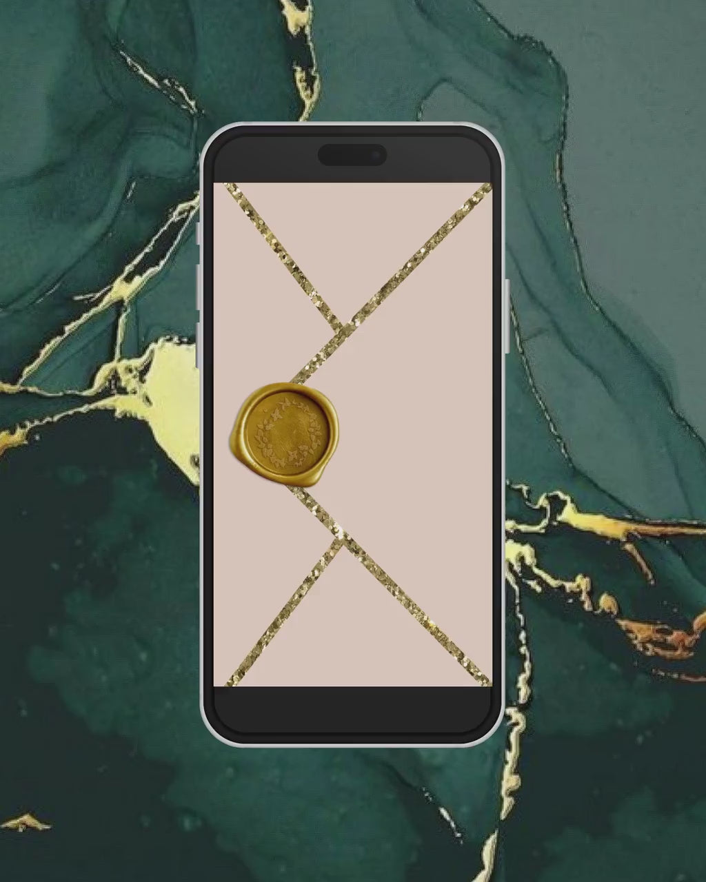 Digital Wedding Invitation with glitter dust and blush flowers, electronic wedding invite with opening pink envelope