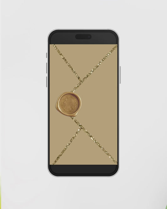 Digital Wedding Invitation with glitter dust and sunflowers, electronic wedding invite with opening gold envelope and digital stamp