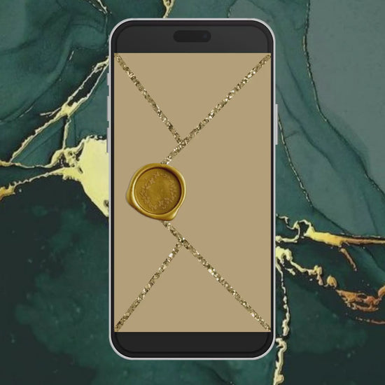 White floral frame Wedding Invitation with glitter dust particles, electronic wedding invite with opening gold envelope and digital stamp