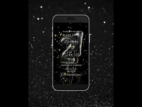 Digital birthday dinner invitation,women birthday invitation Party, Animated Black and Gold Balloons Birthday video Invite,Editable Template