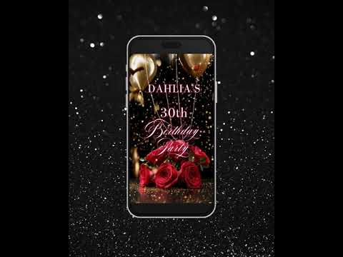 Digital birthday dinner invitation, women birthday invitation Party, Animated Red Rose Gold Floral Birthday video Invite, Editable Template