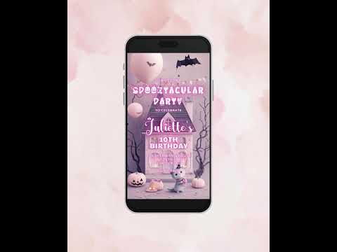 Pink Spooktacular Halloween Birthday Video Invitation for Girls – Girly Halloween Party Evite – Editable Digital Invite Template