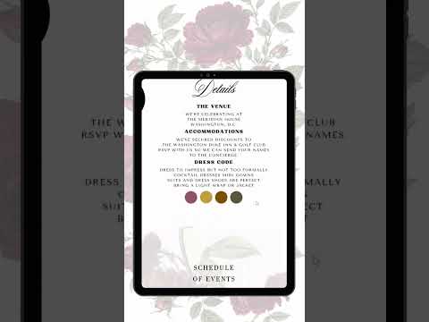 Burgundy Floral Wedding Website Template, Editable Canva Wedding Invitation Website with RSVP, Animated Video Invite