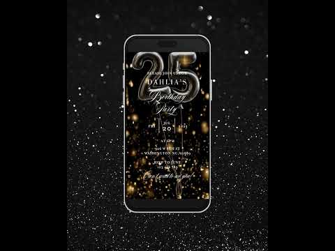 Digital birthday dinner invitation,women birthday invitation Party, Animated Black and Gold Balloons Birthday video Invite,Editable Template