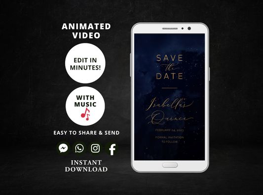 Quinceañera video invitation, Mis Quince invite, Quinceañera EDITABLE TEMPLATE, Starry Night Save the Date