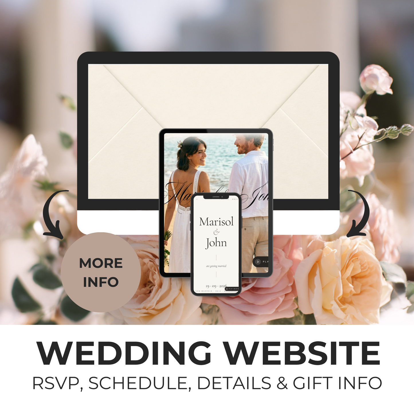 Custom Wedding Website Design | Elegant Digital Wedding Website for Guests | RSVP, Schedule, Details & Gift Info