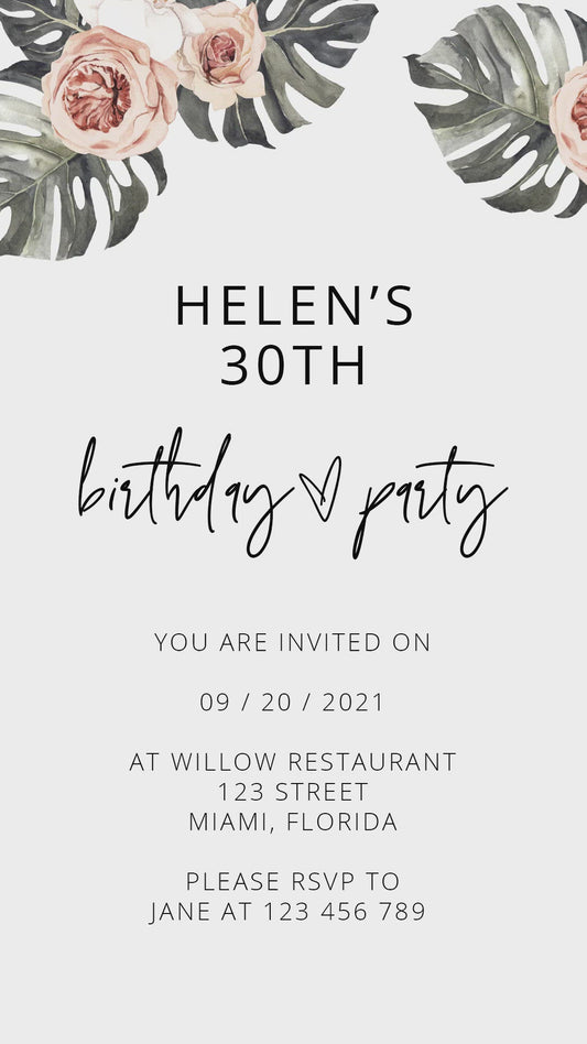 Instant Download Boho Birthday Video Evite, Electronic Invite, Birthday Video Invitation, Animated Invitation