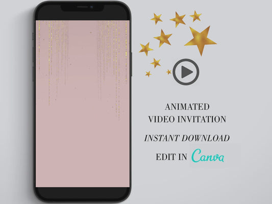 Gold Birthday Party Invitation, Video Invitation, Any Age, Personalized Birthday Invitation, Custom Invitation with picture