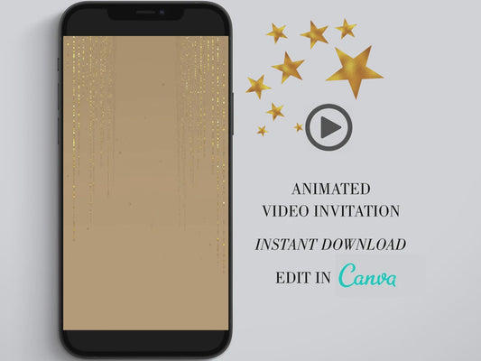 Any Age Invite, Video Evite, Video Birthday Invite, Black and Gold Birthday, Animated Invitation, Invite with Photo, Text Invite