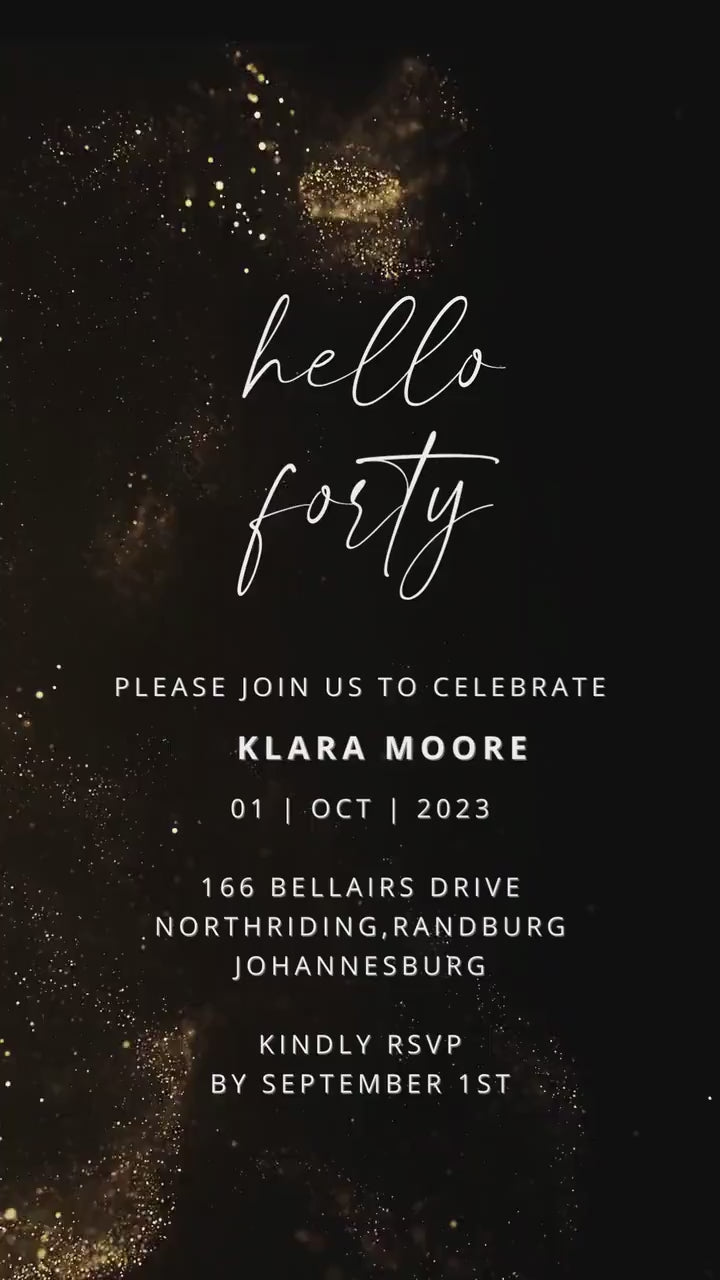 Digital 40th birthday video invitation, Gold Editable Invite, Personalized animated invitations Any Age, Instant Download, Ecard Template