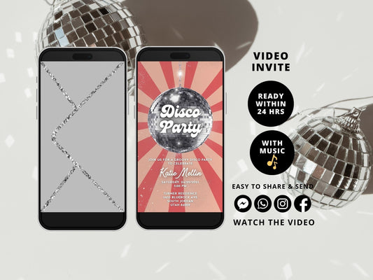 Disco Birthday Invitation, Disco Ball Invite, Electronic Birthday Invitation, 70s Birthday Invitation, Birthday Evite - SAVVY PAPER CO