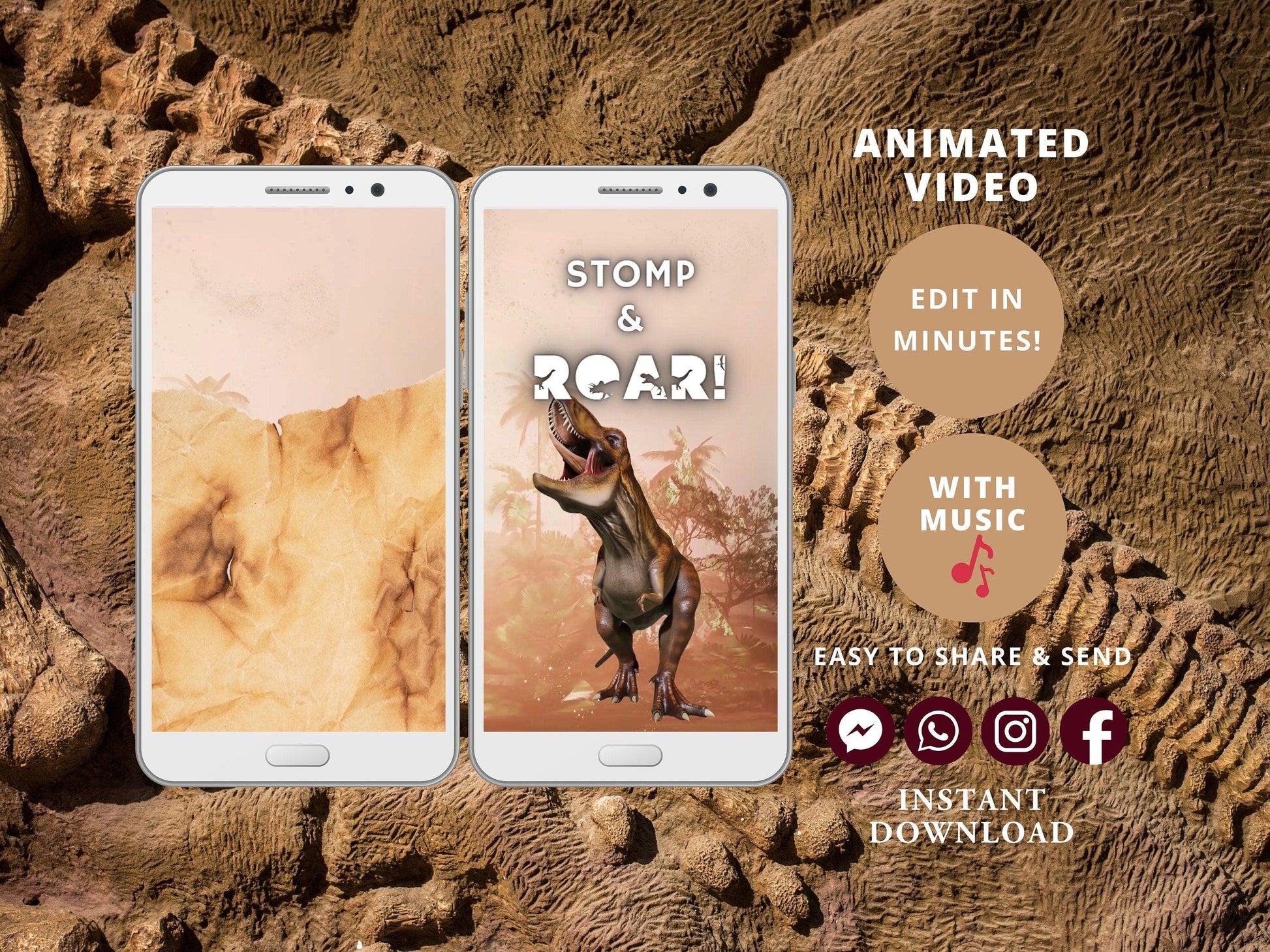 Dinosaur Birthday Video Invitation Modern Dinosaur Boy Birthday Invite Jurassic Dinosaur Party Editable Digital Template INSTANT DOWNLOAD - SAVVY PAPER CO