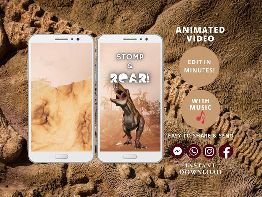 Dinosaur Birthday Video Invitation Modern Dinosaur Boy Birthday Invite Jurassic Dinosaur Party Editable Digital Template INSTANT DOWNLOAD - SAVVY PAPER CO