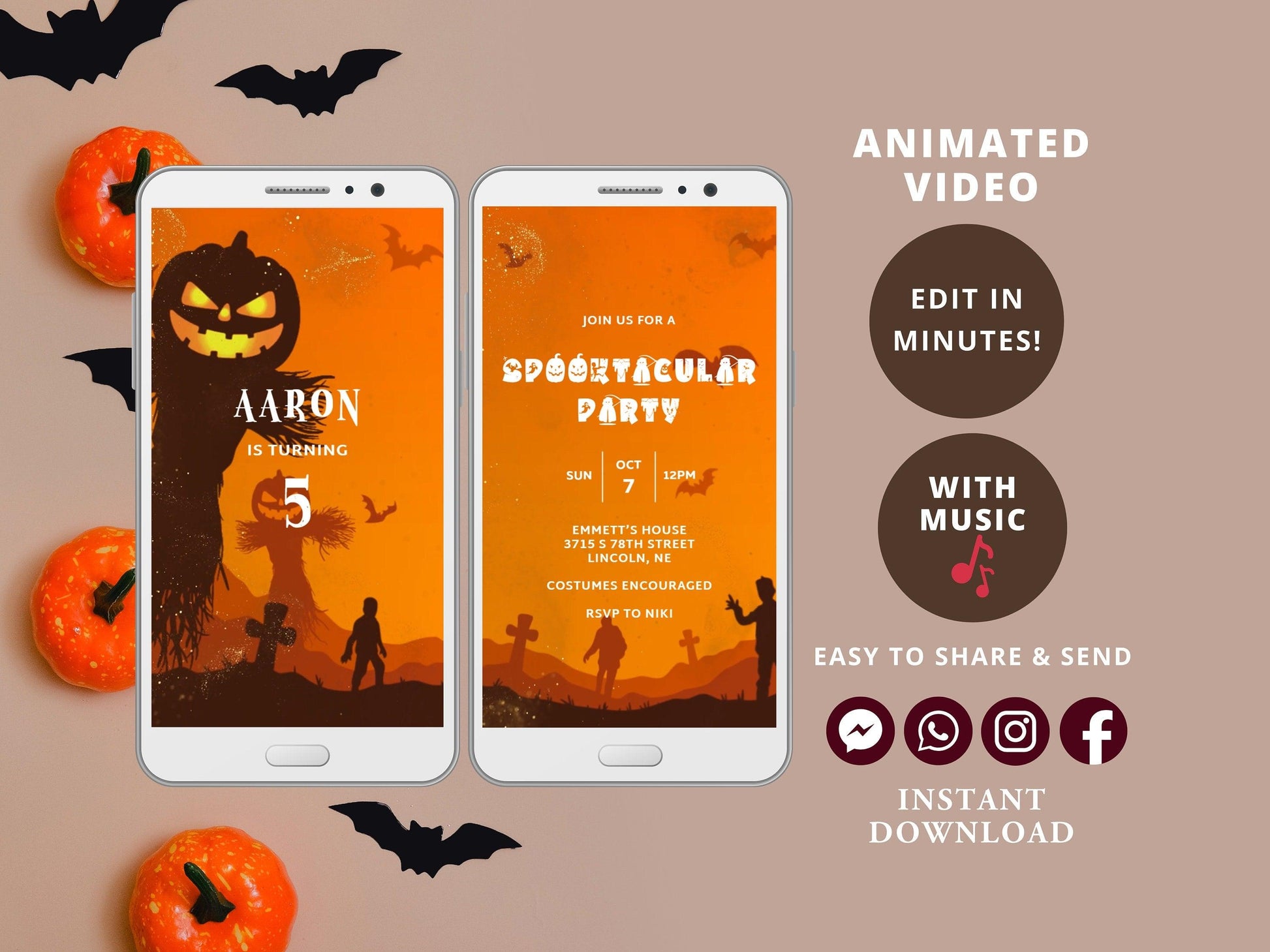Spooktacular Halloween, Halloween Birthday Invitation, Halloween Invitation, Video invitation, Halloween Invite, Halloween Party Invite - SAVVY PAPER CO