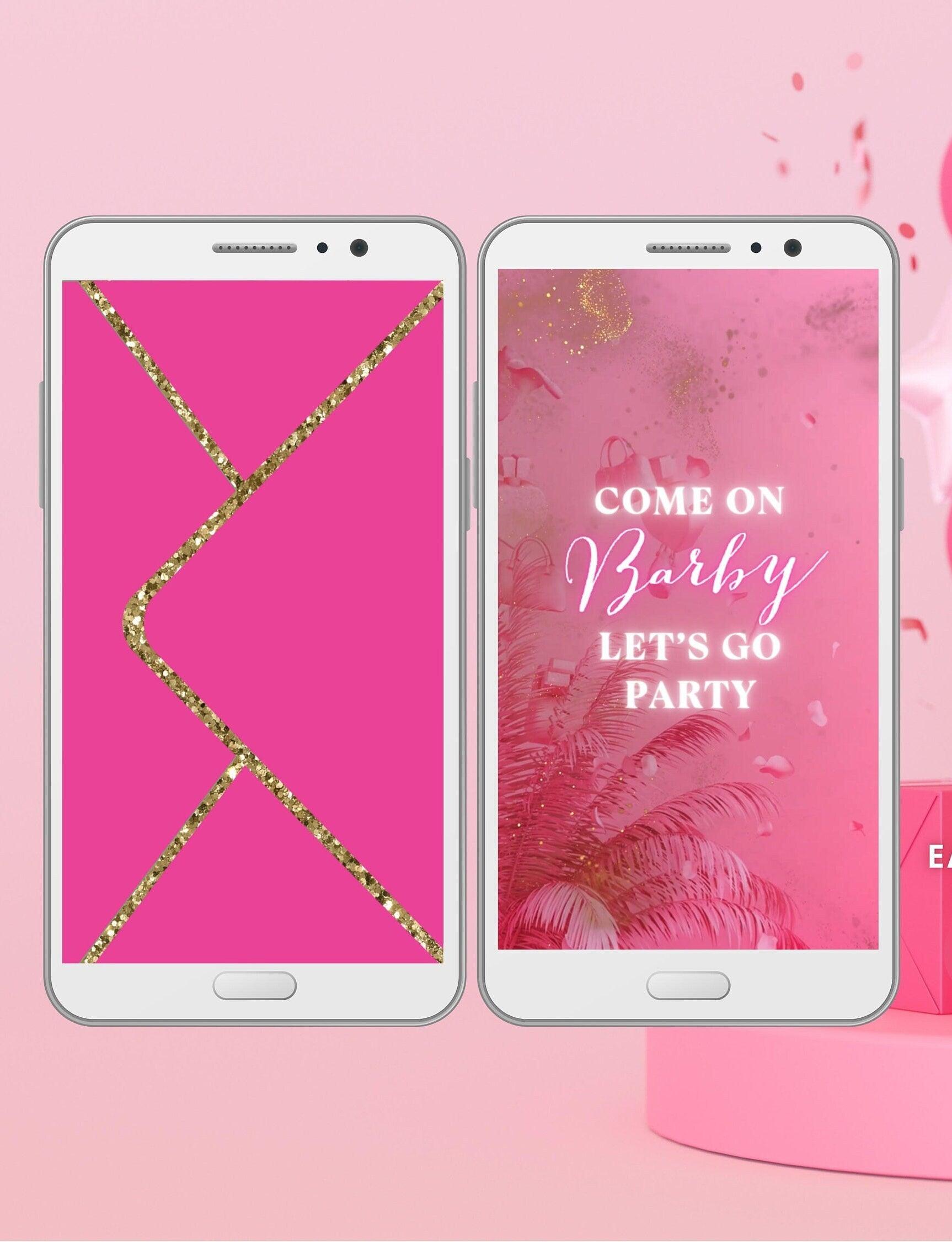 Digital Hot Pink Barbie Birthday Video Invitation, Electronic Doll Party Invite, Gold Glitter Dust, Editable Invitation, Any Age Personalized - SAVVY PAPER CO